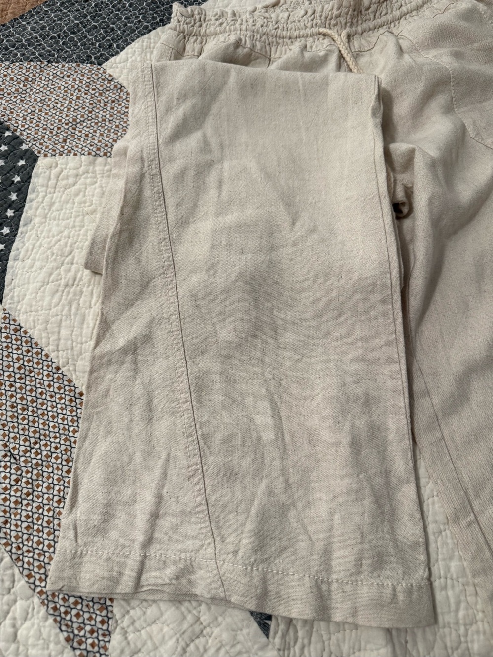 Cream Drawstring Linen Pants - Picture 2 of 4